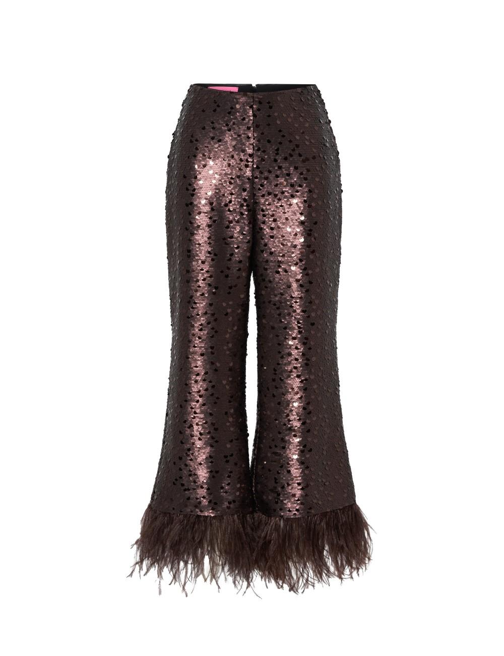 pertegaz Pantalón de paillettes con plumas marrón