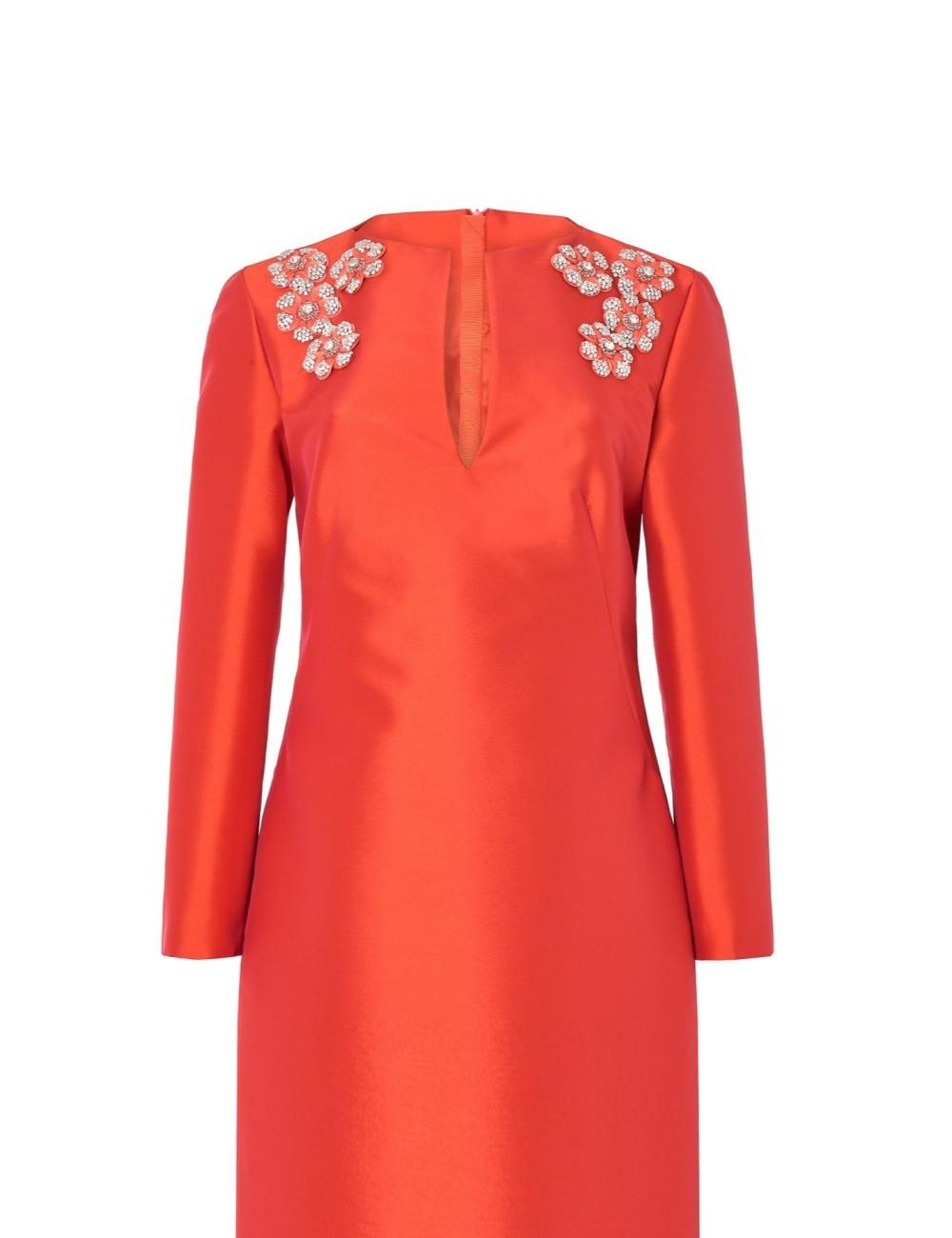 Pertegaz Túnica De Raso Con Flores Bordadas Rojo