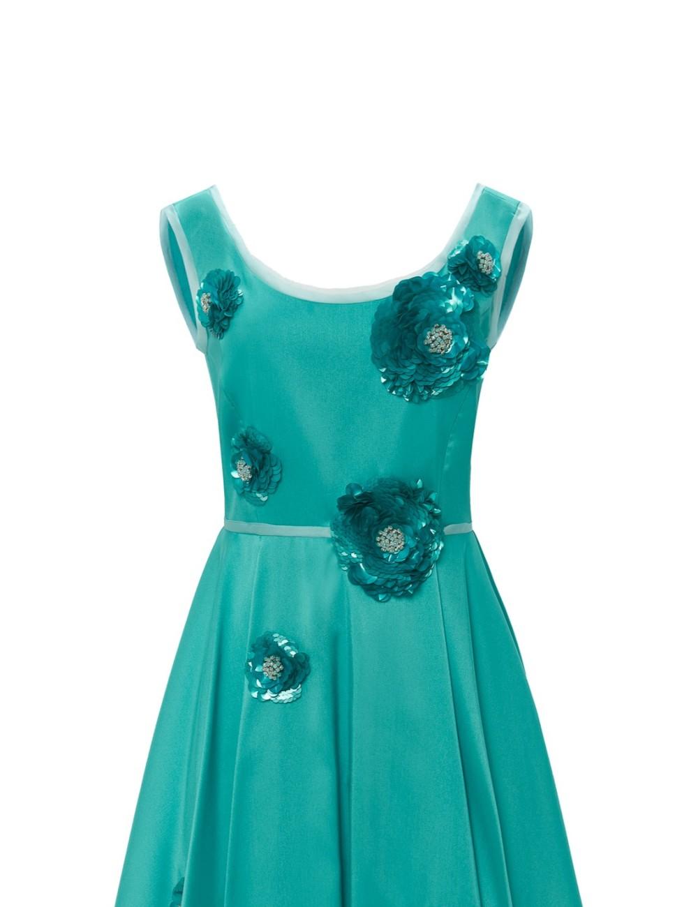 Pertegaz Vestido Alba Con Flores Bordadas Turquesa