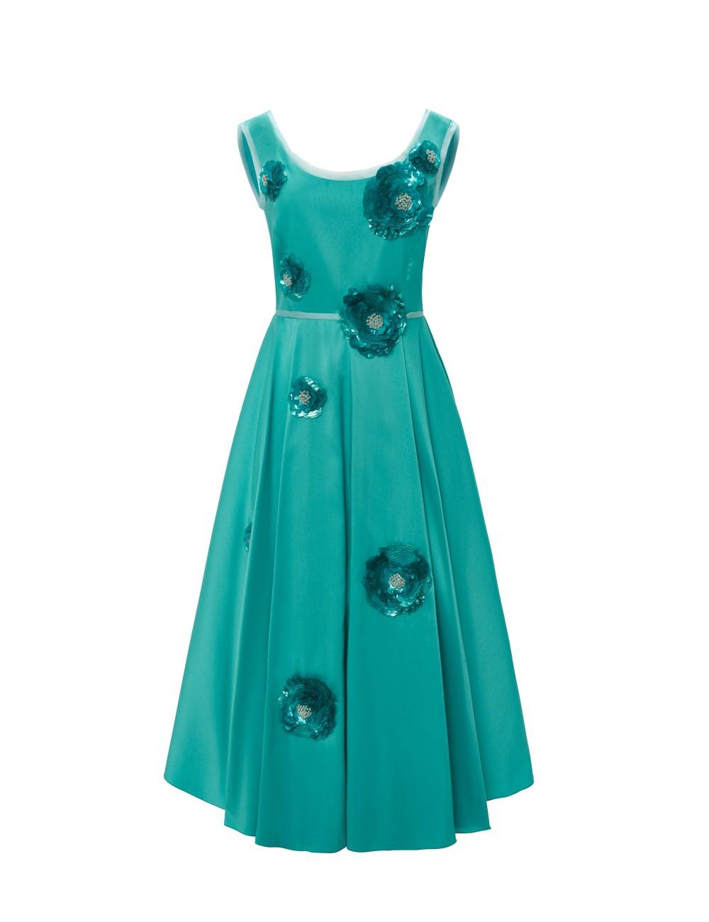 pertegaz Vestido Alba con flores bordadas turquesa