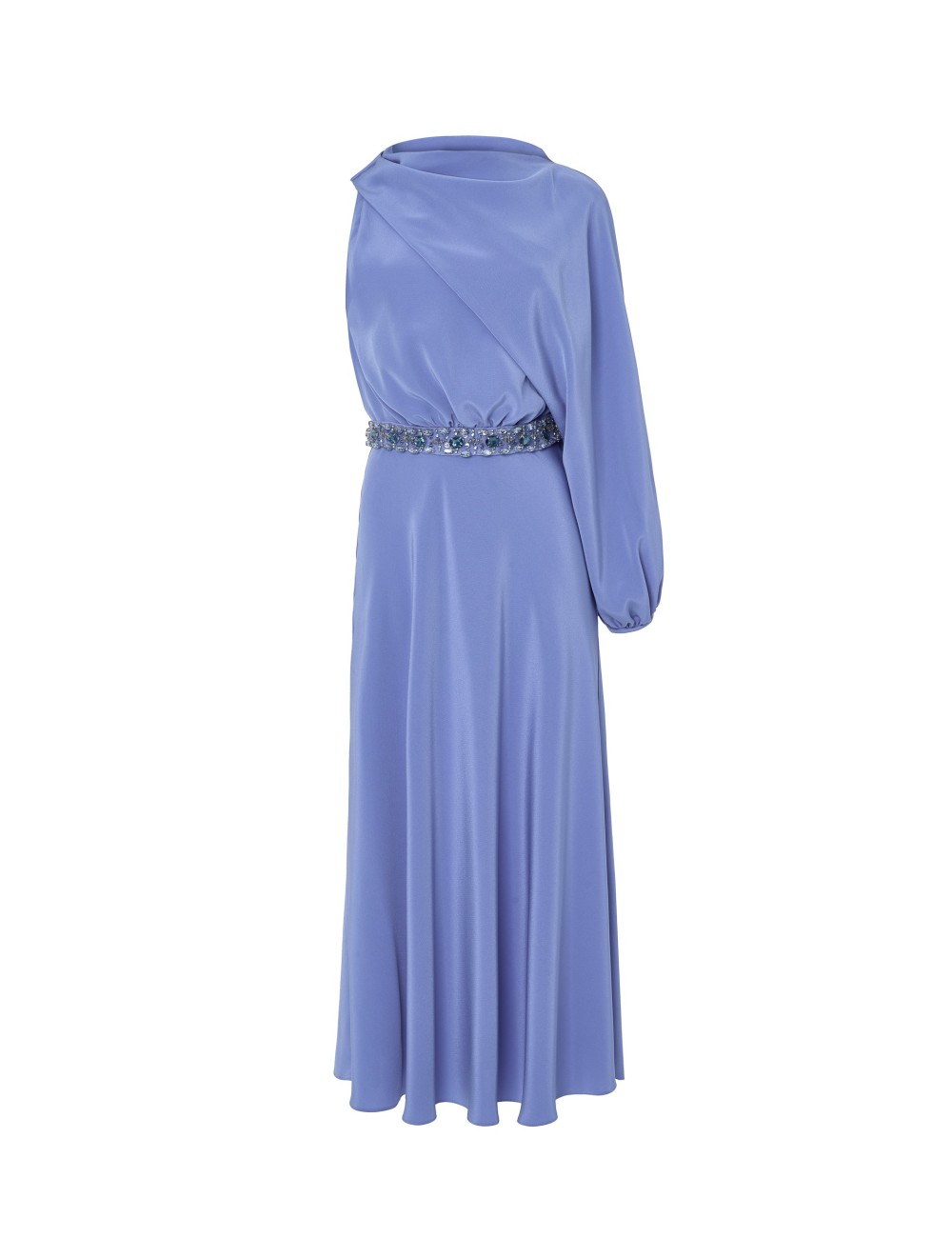 pertegaz Vestido asimétrico con cinturón joya azul