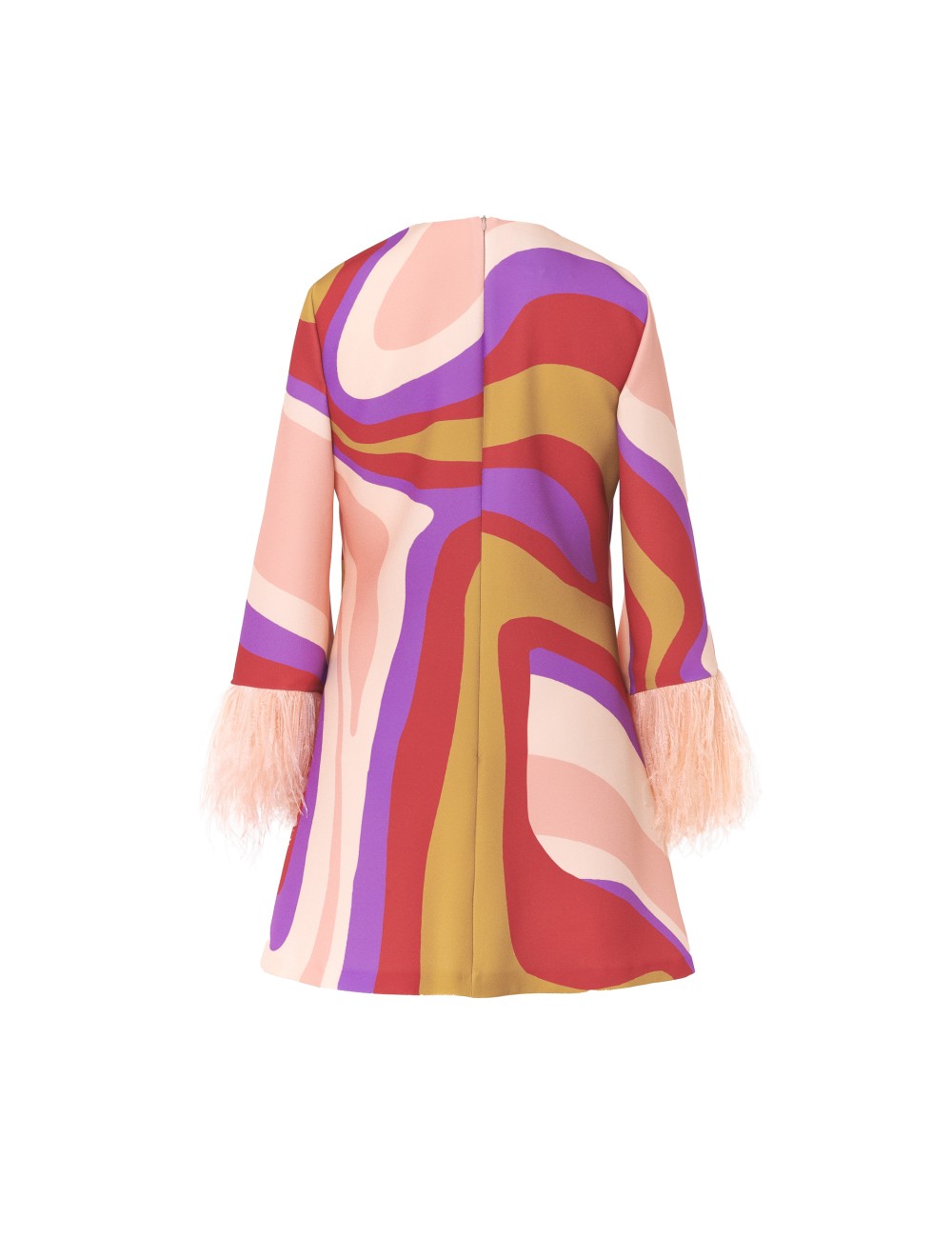 Pertegaz Vestido Corto Print Ondas Con Plumas