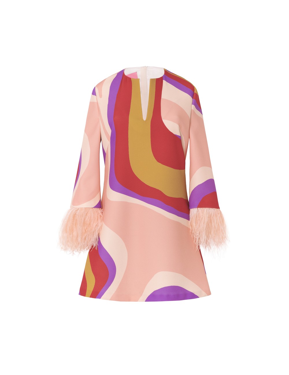 pertegaz Vestido corto print ondas con plumas