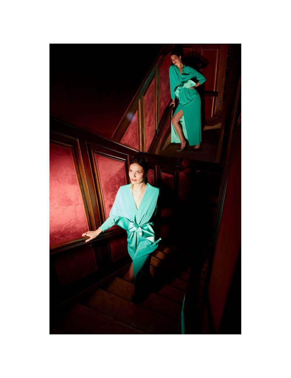 Pertegaz Vestido Largo Con Lazo Verde