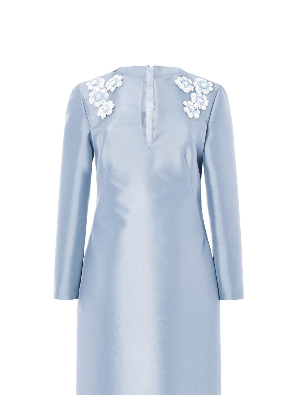 Pertegaz Túnica De Raso Con Flores Bordadas Azul Hielo