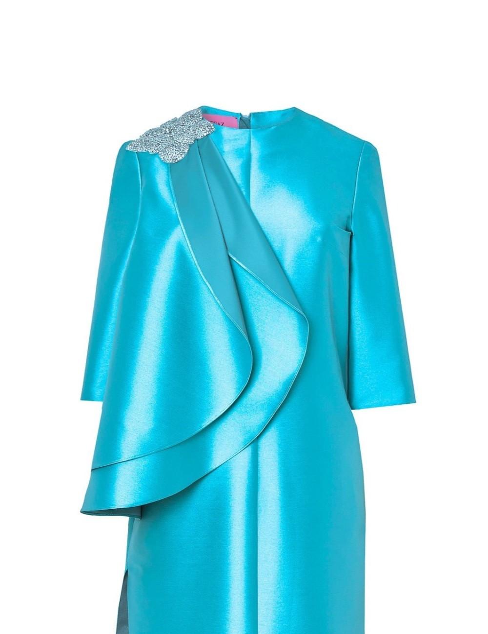 Pertegaz Túnica De Raso Con Volantes Asimétricos Turquesa