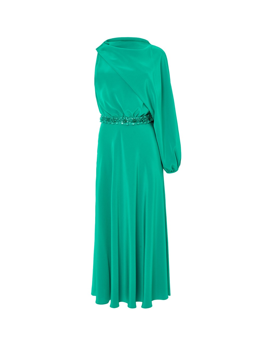 pertegaz Vestido asimétrico con cinturón joya verde