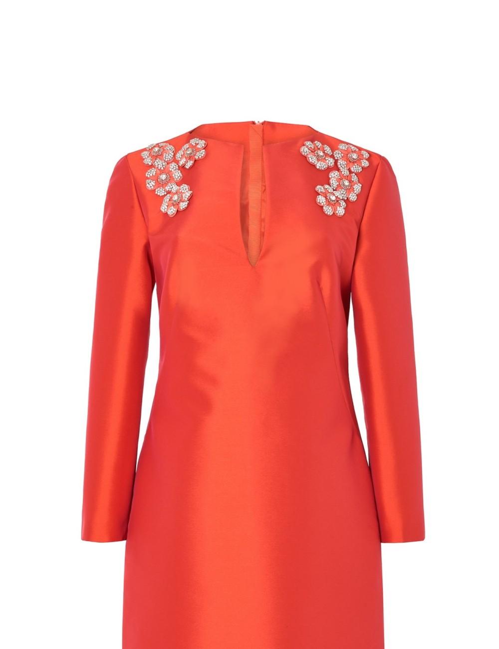 Pertegaz Vestido De Raso Con Flores Bordadas Corto Rojo