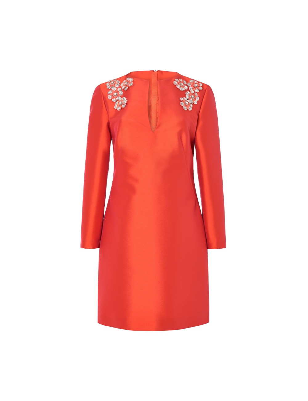 pertegaz Vestido de raso con flores bordadas corto rojo