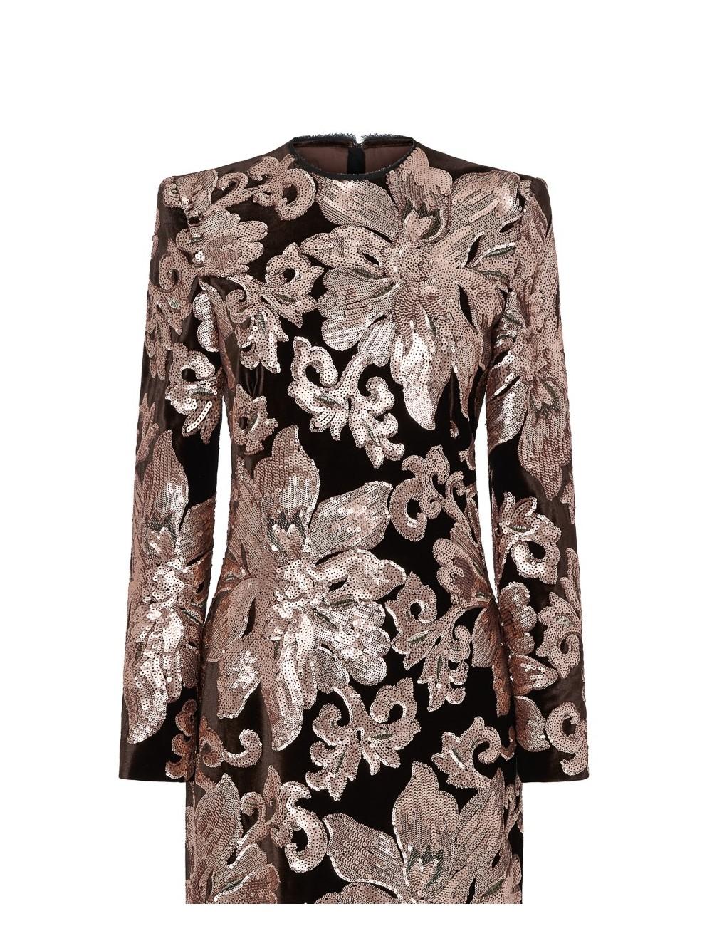 Pertegaz Vestido De Terciopelo Bordado Con Lentejuela Floral