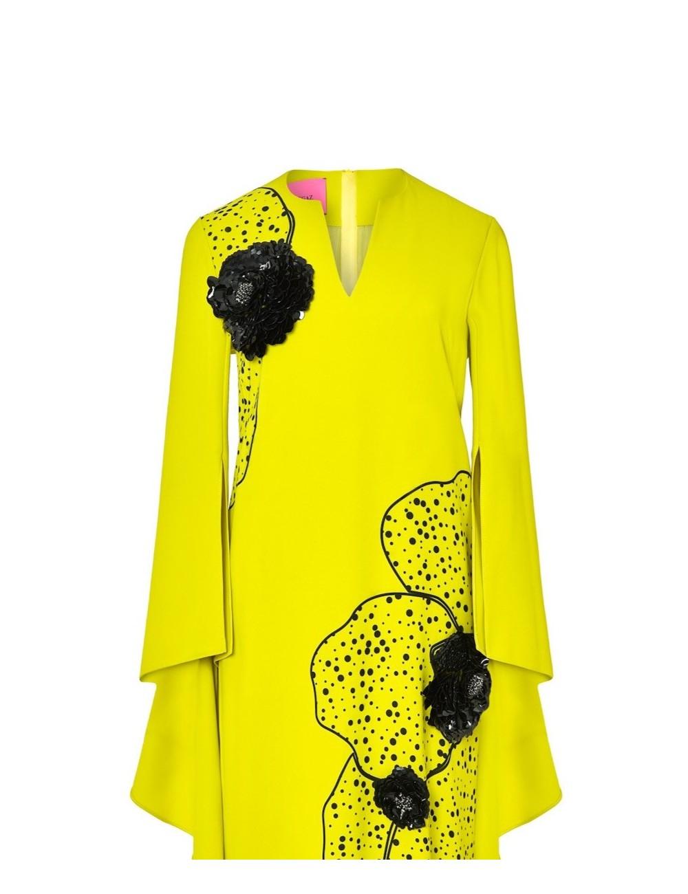 Pertegaz Vestido Volantes Con Print Y Bordado Floral Amarillo