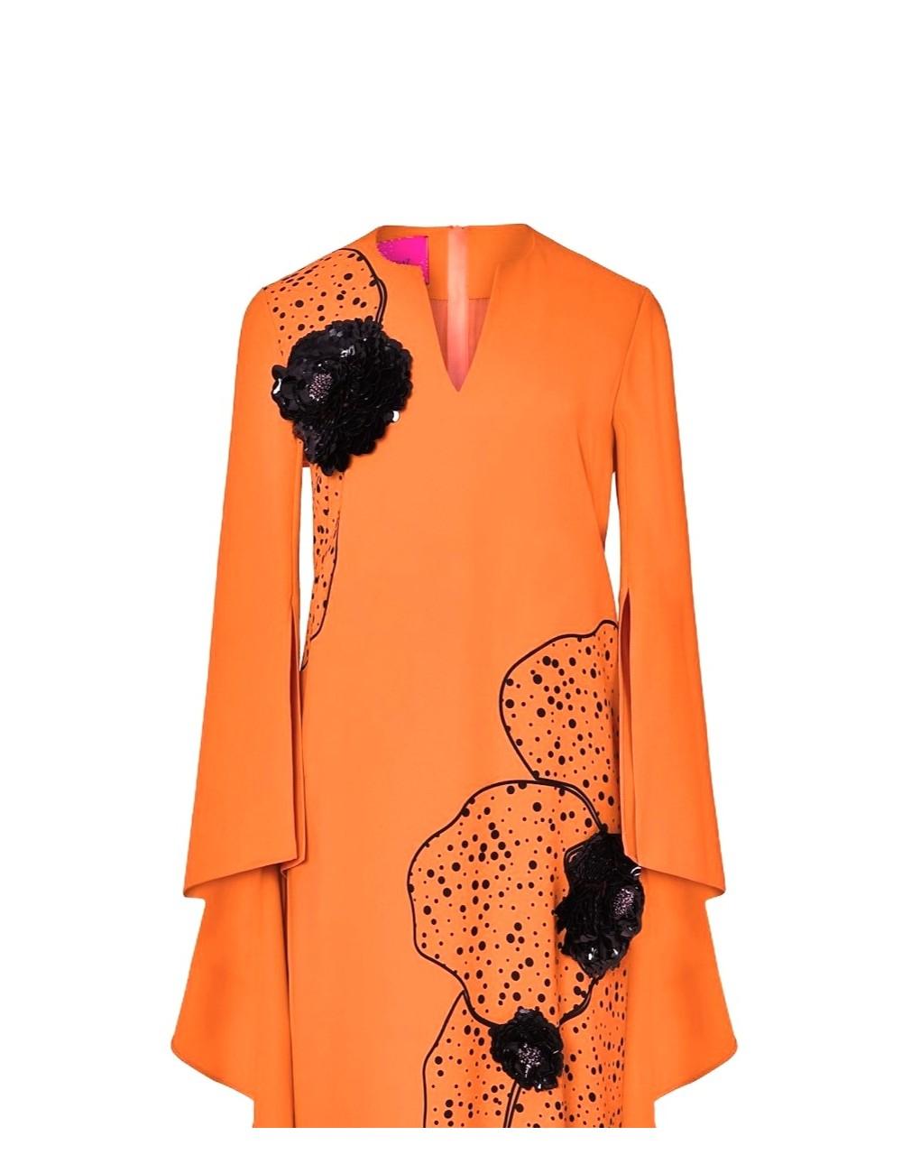 Pertegaz Vestido Volantes Con Print Y Bordado Floral Naranja