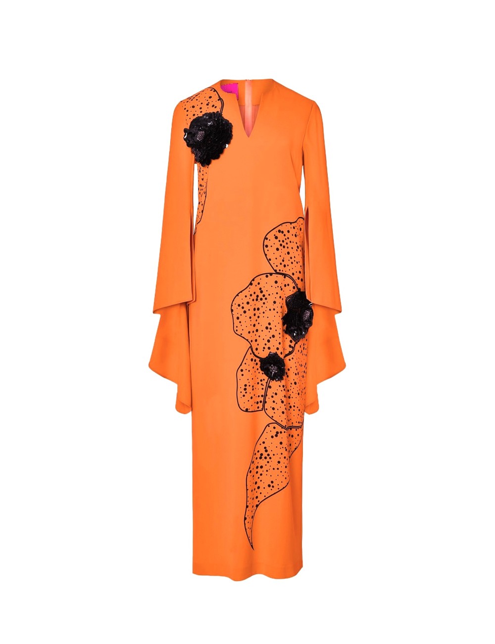 pertegaz Vestido volantes con print y bordado floral naranja