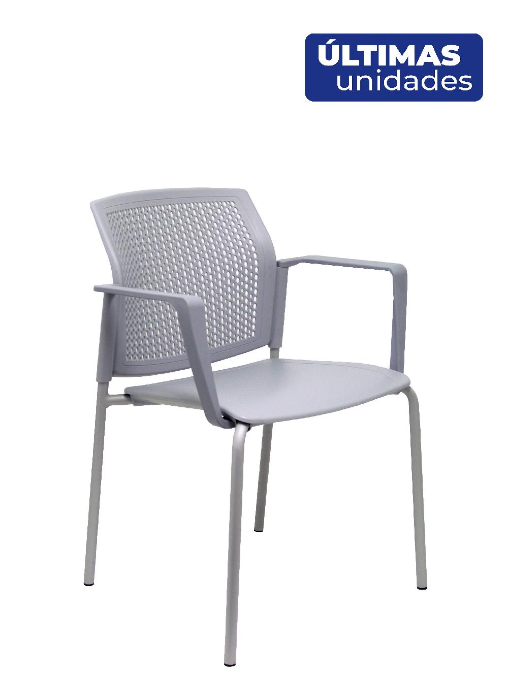 piqueras y crespo Pack 4 sillas Sege PVC gris chasis gris con brazos