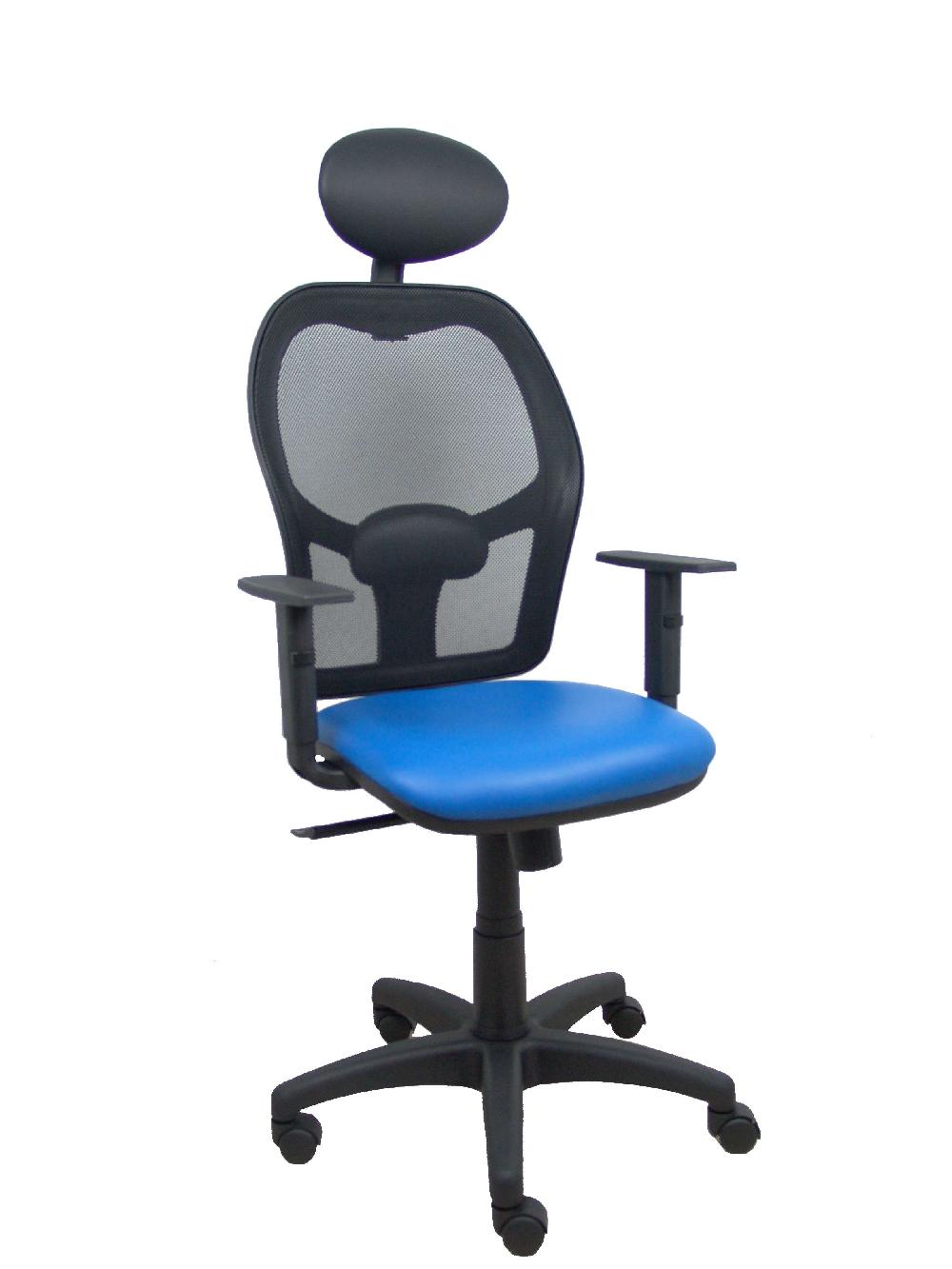 piqueras y crespo Silla Alocén malla negra asiento similpiel azul brazos regulables cabecero fijo