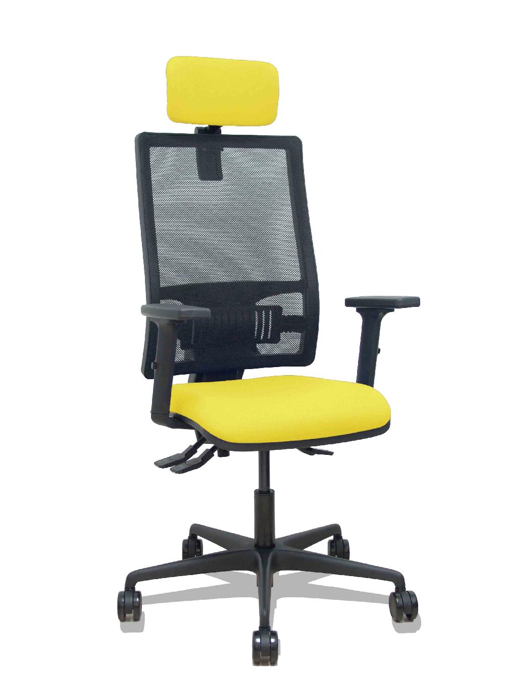 piqueras y crespo Silla Bormate asincro malla negra asiento bali amarillo brazos 2D ruedas 65mm cabecero regulable
