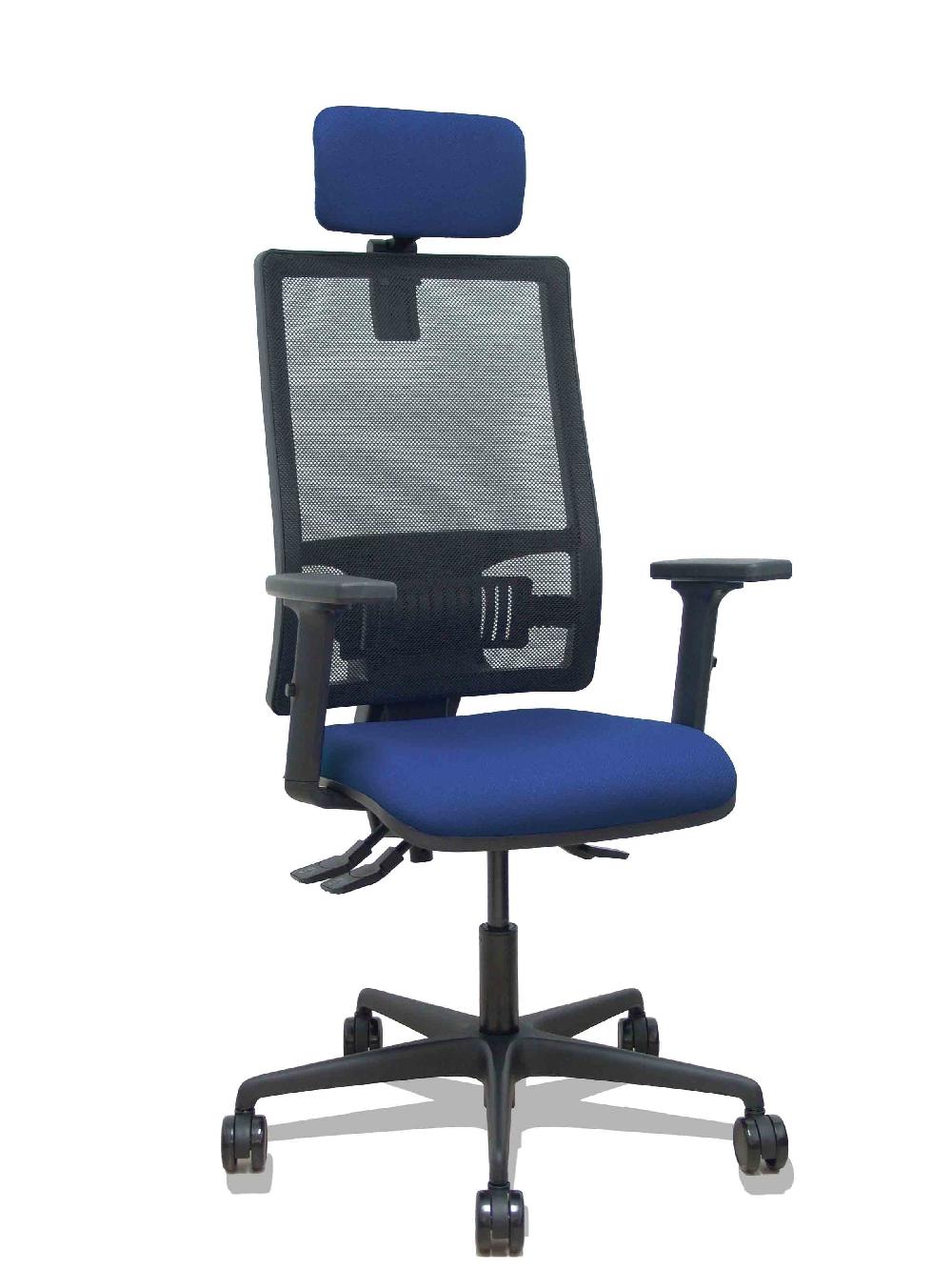 piqueras y crespo Silla Bormate asincro malla negra asiento bali azul marino brazos 2D ruedas 65mm cabecero regulable