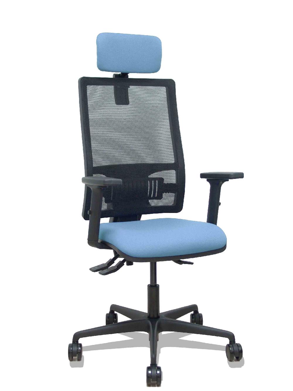 piqueras y crespo Silla Bormate asincro malla negra asiento bali azul cielo brazos 2D ruedas 65mm cabecero regulable