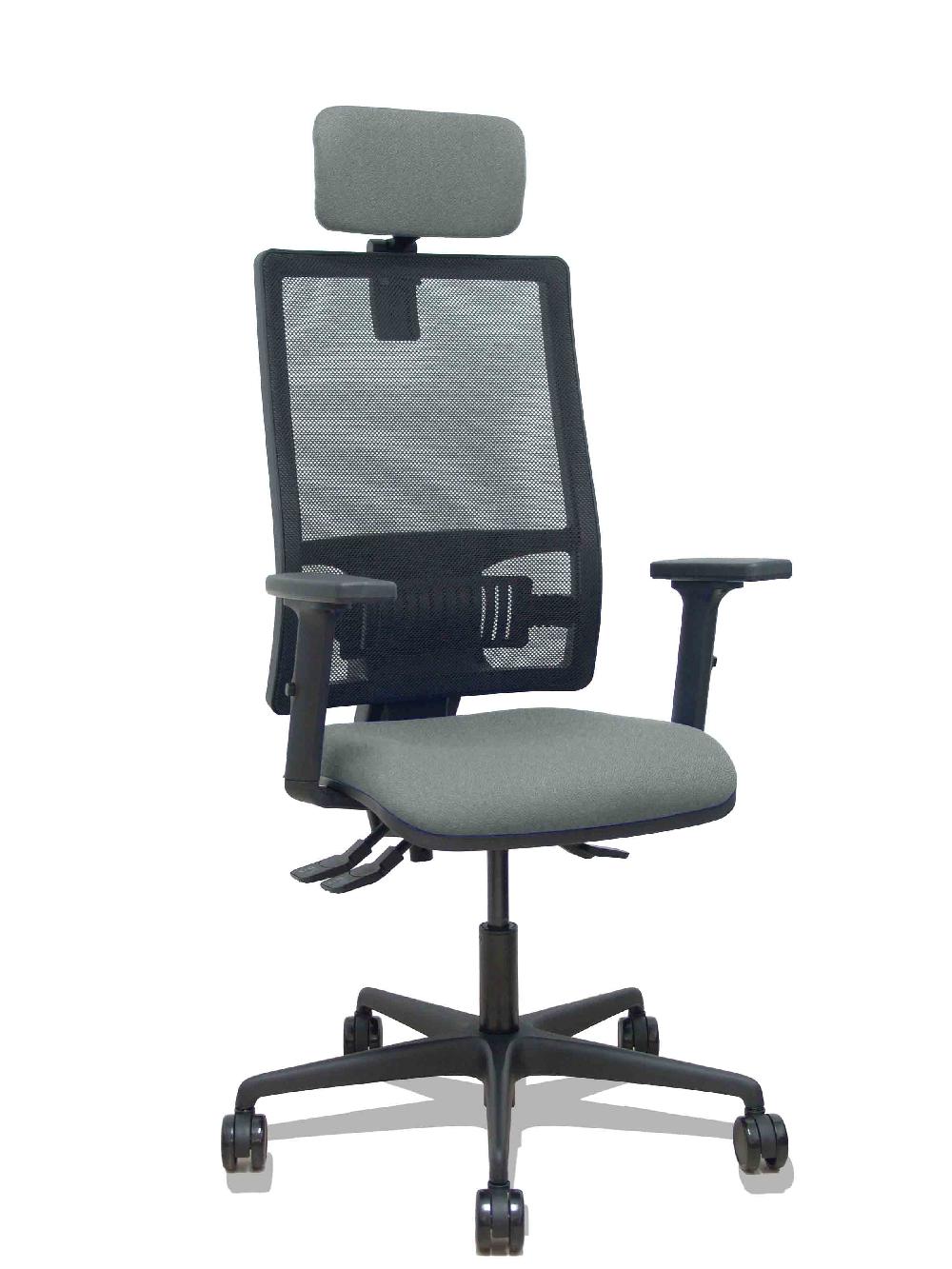 piqueras y crespo Silla Bormate asincro malla negra asiento bali gris brazos 2D ruedas 65mm cabecero regulable