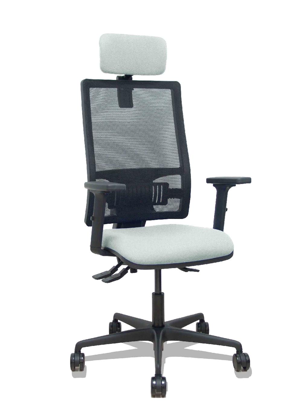 piqueras y crespo Silla Bormate asincro malla negra asiento bali gris claro brazos 2D ruedas 65mm cabecero regulable