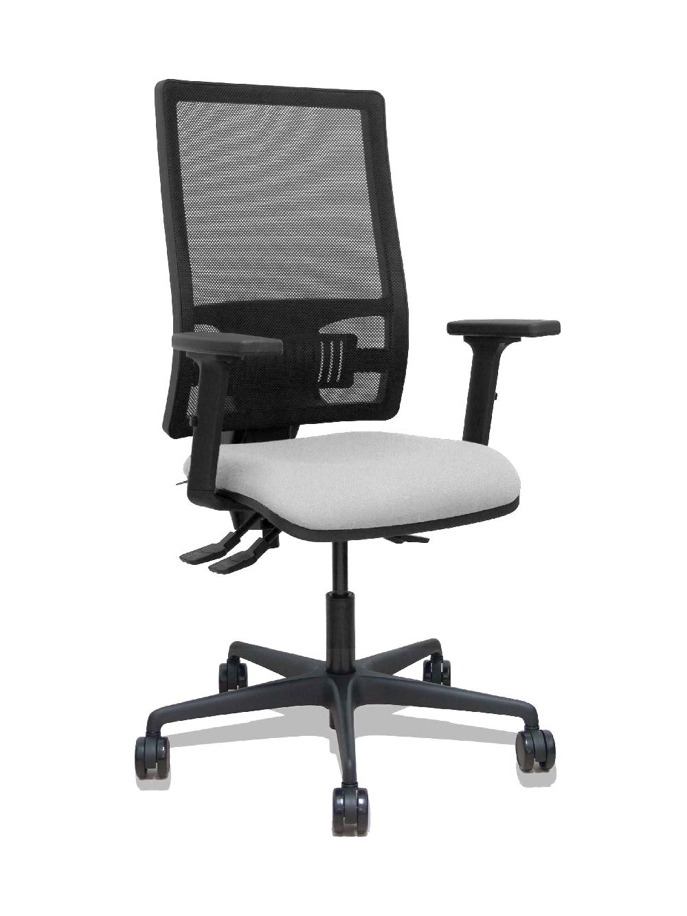 piqueras y crespo Silla Bormate asincro malla negra asiento bali gris claro brazos 2D ruedas 65mm