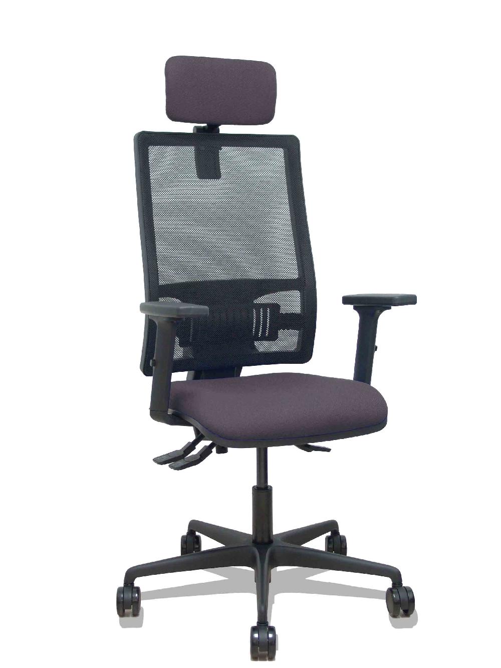 piqueras y crespo Silla Bormate asincro malla negra asiento bali gris oscuro brazos 2D ruedas 65mm cabecero regulable