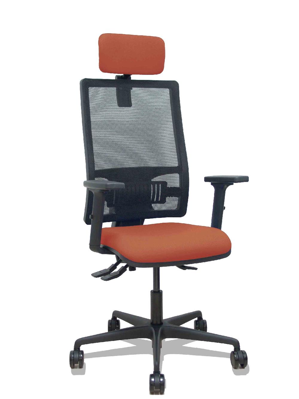 piqueras y crespo Silla Bormate asincro malla negra asiento bali marrón brazos 2D ruedas 65mm cabecero regulable