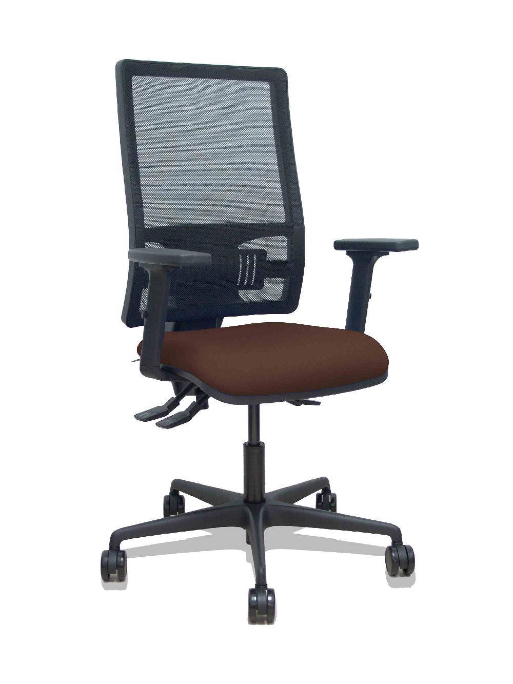 piqueras y crespo Silla Bormate asincro malla negra asiento bali marrón oscuro brazos 2D ruedas 65mm