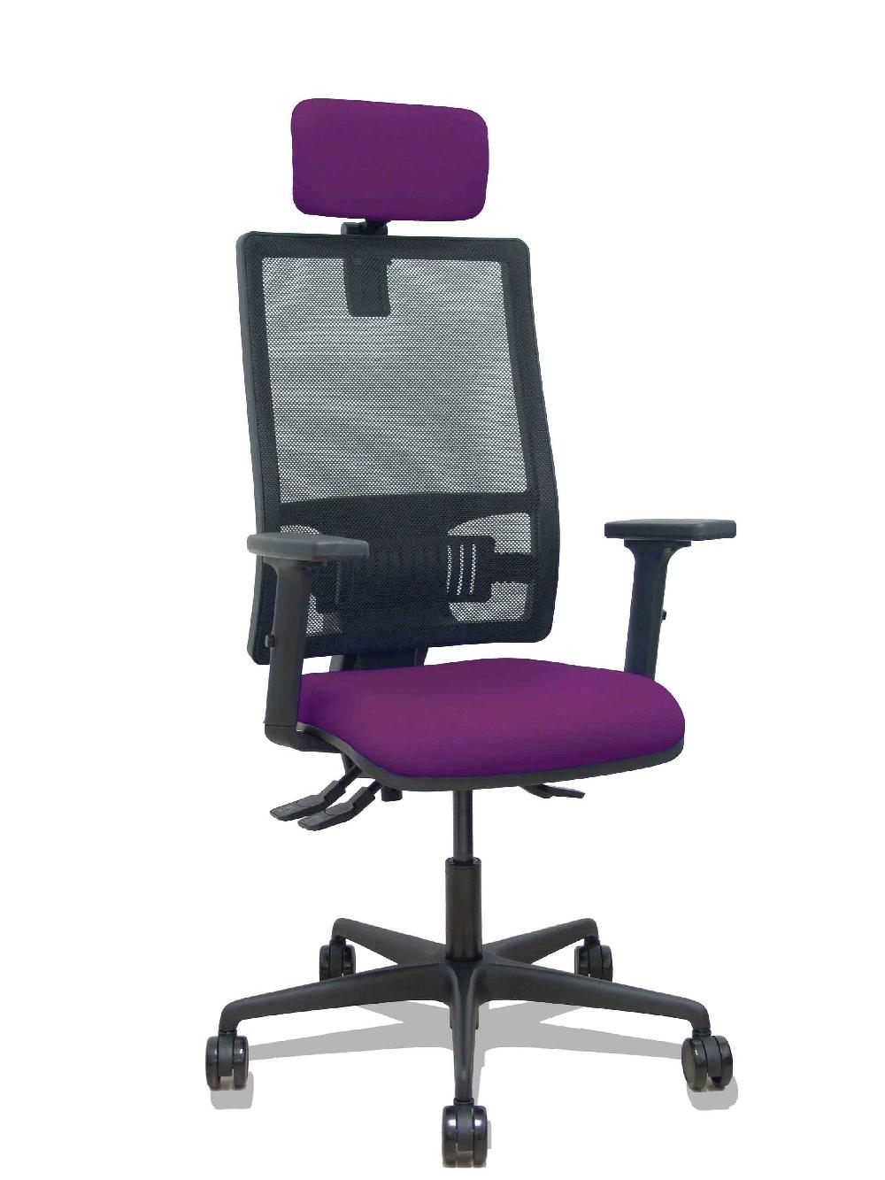 piqueras y crespo Silla Bormate asincro malla negra asiento bali morado brazos 2D ruedas 65mm cabecero regulable
