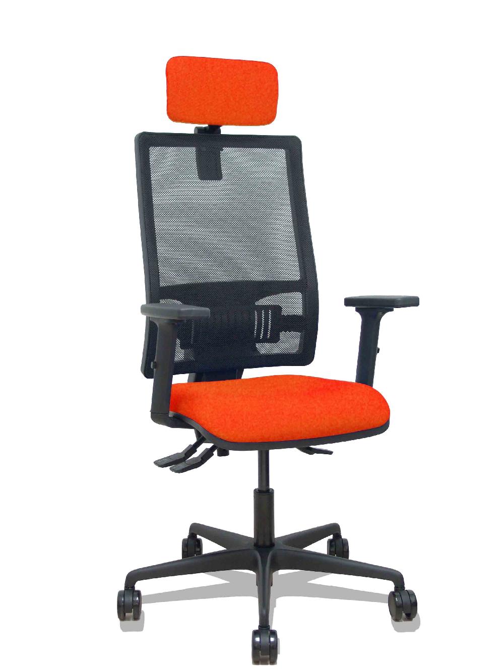Piqueras Y Crespo Silla Bormate Asincro Malla Negra Asiento Bali Naranja Oscuro Brazos 2D Ruedas 65mm Cabecero Regulable
