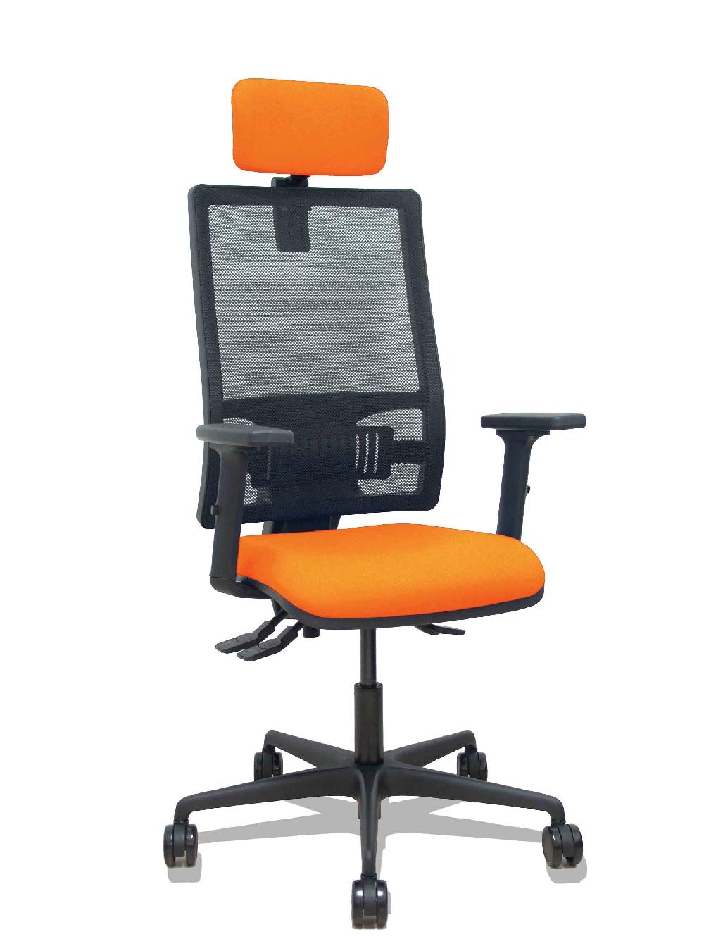 piqueras y crespo Silla Bormate asincro malla negra asiento bali naranja brazos 2D ruedas 65mm cabecero regulable