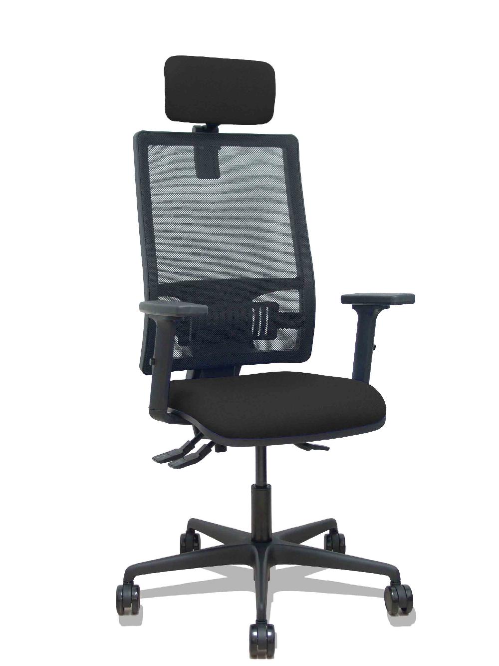 piqueras y crespo Silla Bormate asincro malla negra asiento bali negro brazos 2D ruedas 65mm cabecero regulable