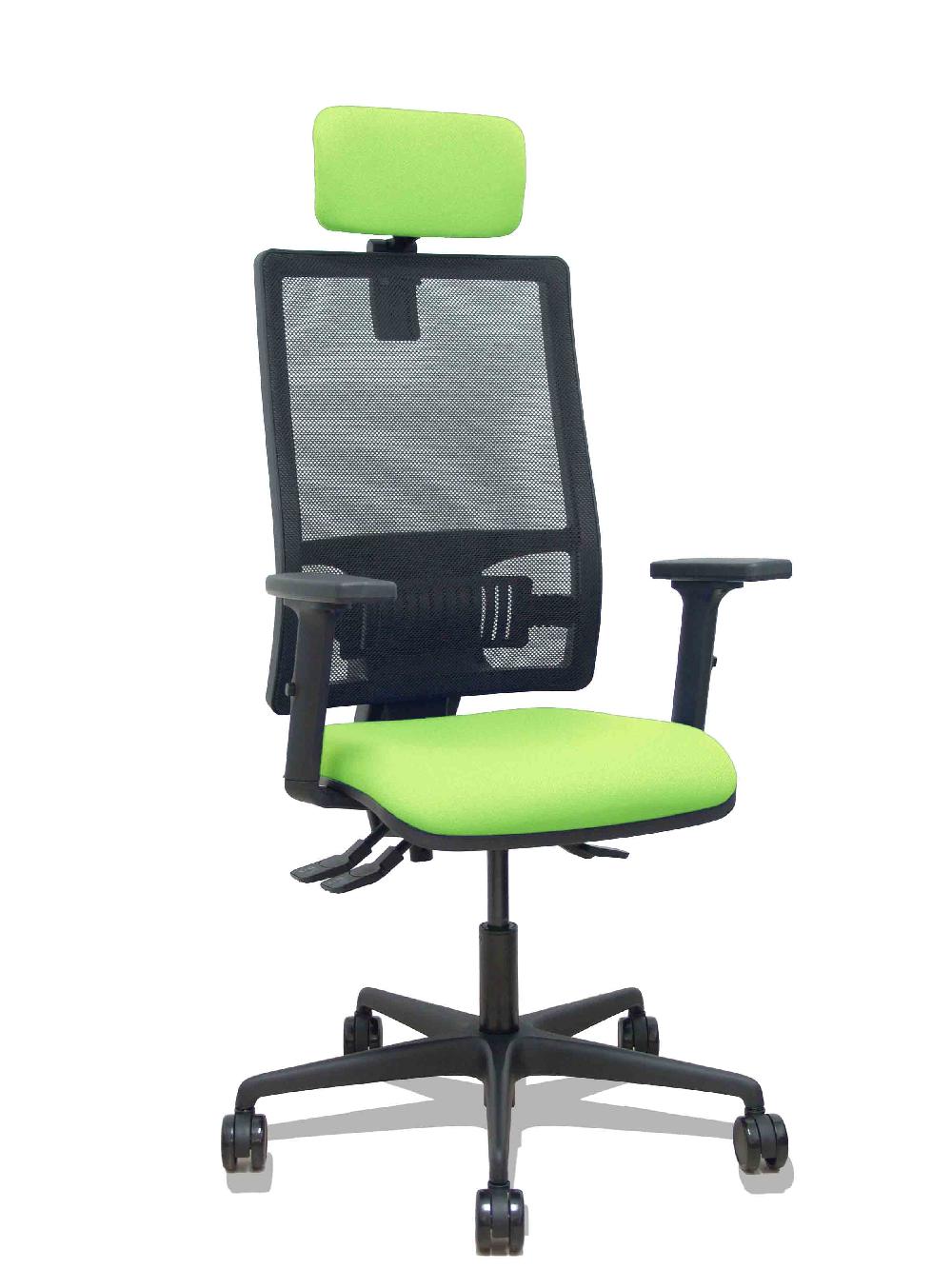 piqueras y crespo Silla Bormate asincro malla negra asiento bali pistacho brazos 2D ruedas 65mm cabecero regulable