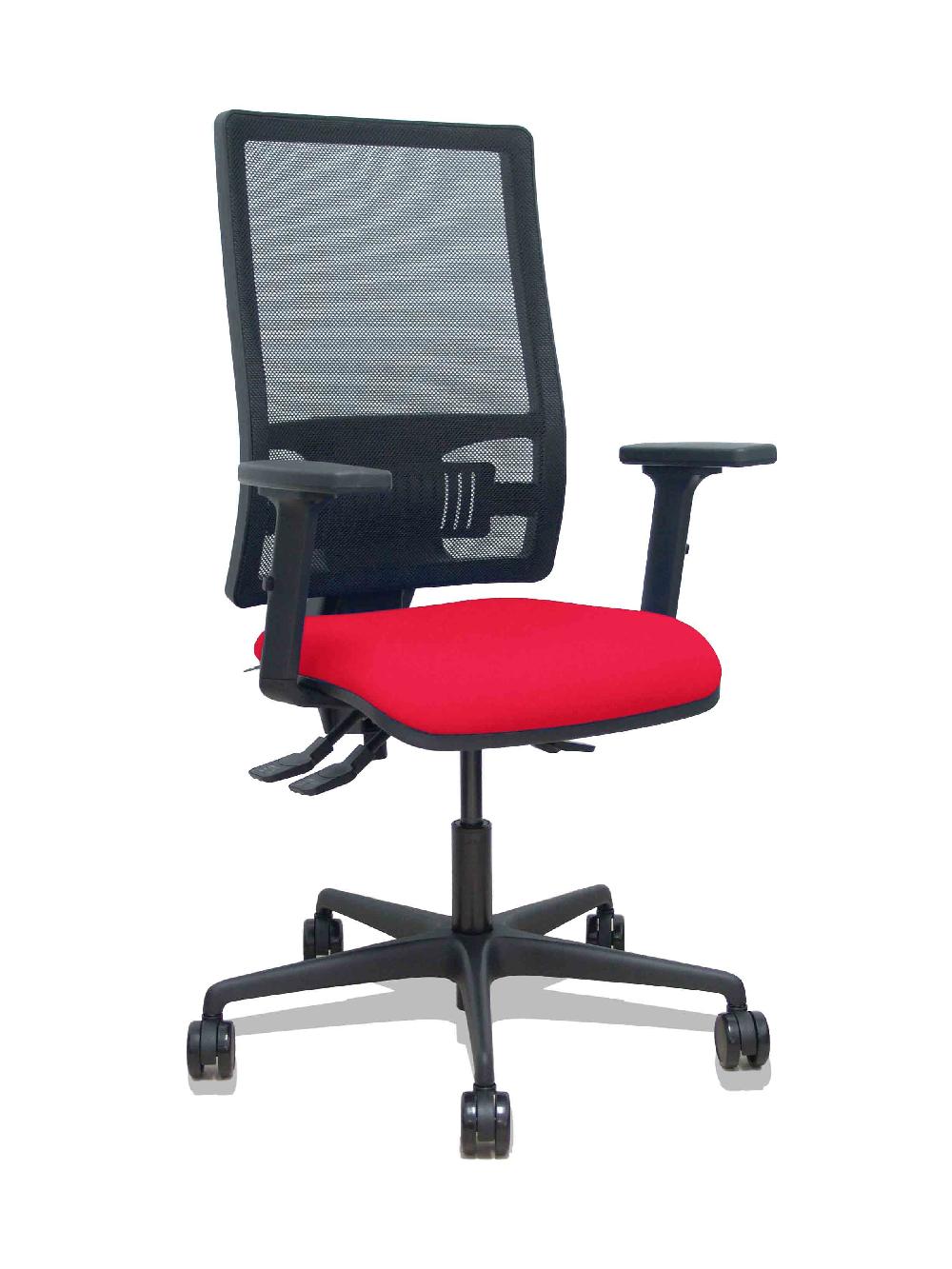 piqueras y crespo Silla Bormate asincro malla negra asiento bali rojo brazos 2D ruedas 65mm