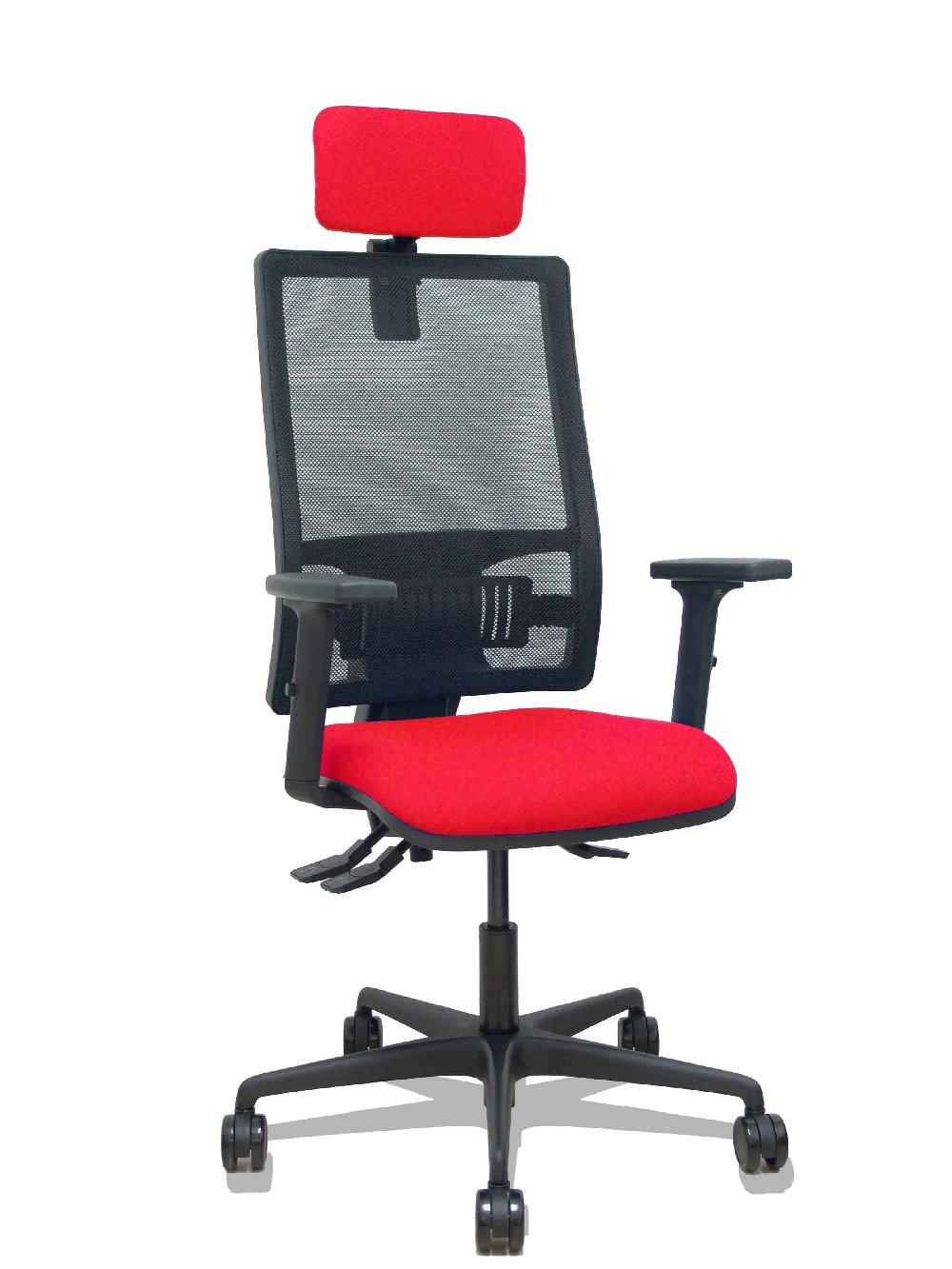 piqueras y crespo Silla Bormate asincro malla negra asiento bali rojo brazos 2D ruedas 65mm cabecero regulable