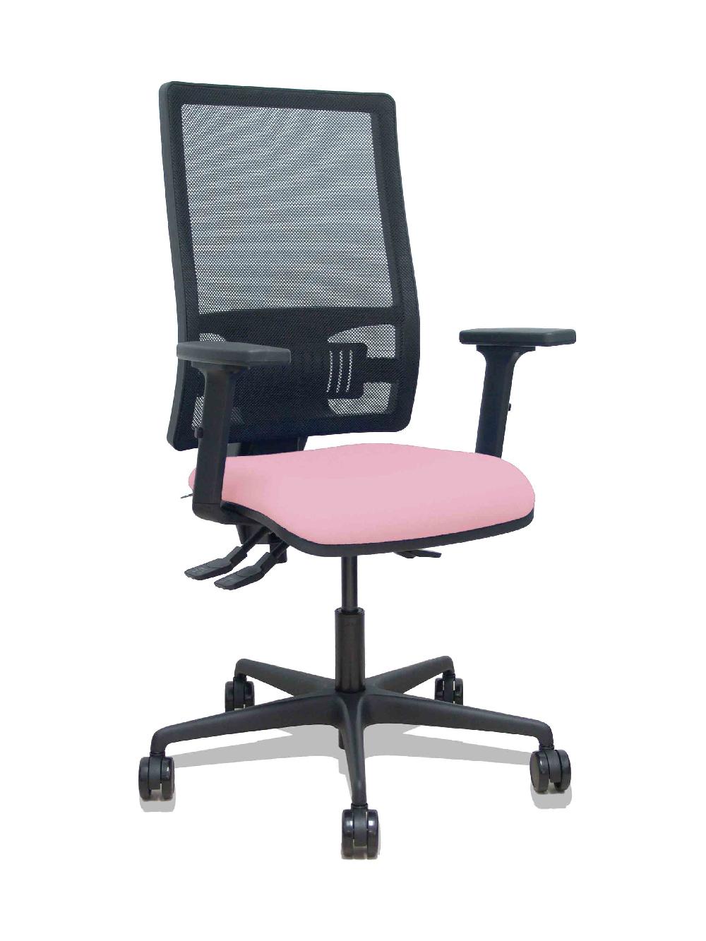 piqueras y crespo Silla Bormate asincro malla negra asiento bali rosa brazos 2D ruedas 65mm