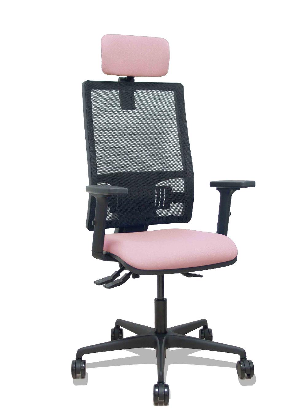 piqueras y crespo Silla Bormate asincro malla negra asiento bali rosa brazos 2D ruedas 65mm cabecero regulable