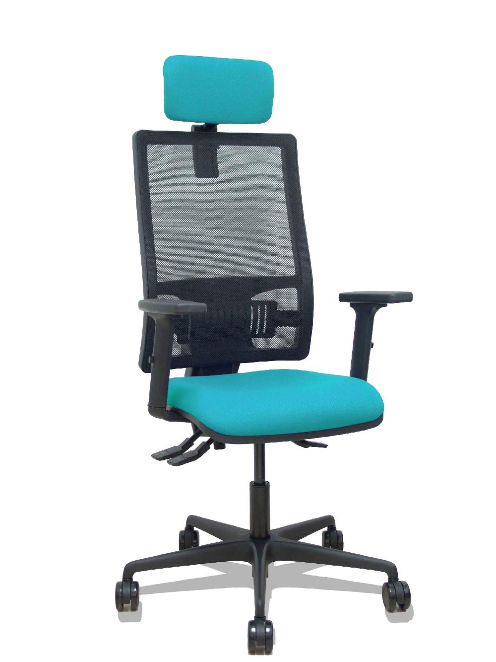 piqueras y crespo Silla Bormate asincro malla negra asiento bali turquesa brazos 2D ruedas 65mm cabecero regulable