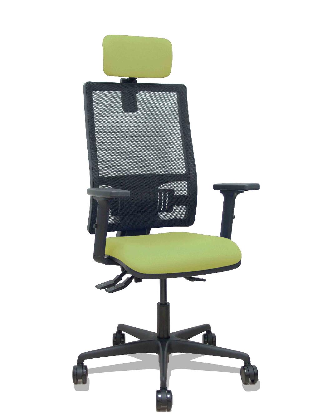 piqueras y crespo Silla Bormate asincro malla negra asiento bali verde oliva brazos 2D ruedas 65mm cabecero regulable