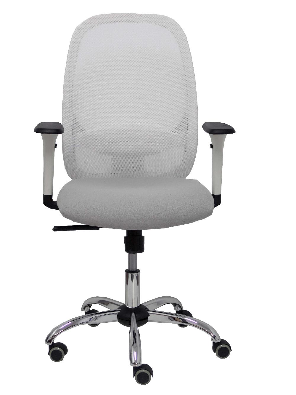 Piqueras Y Crespo Silla Cilanco Blanca Malla Blanca Asiento Bali Gris Claro Brazo Regulable Base Cromada Ruedas Parqué