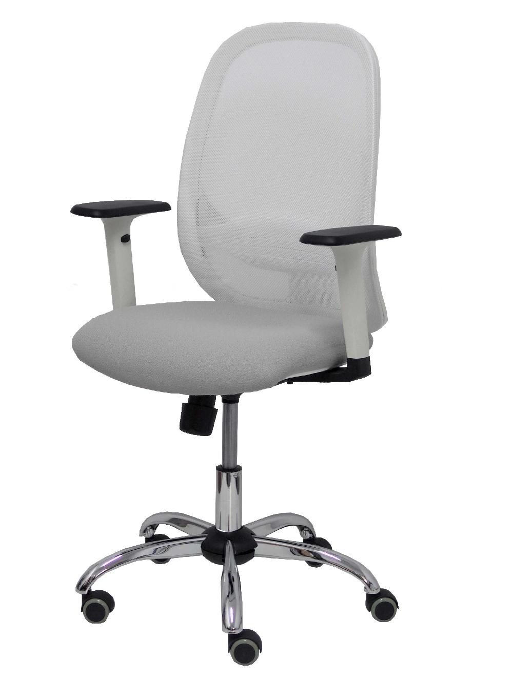 Piqueras Y Crespo Silla Cilanco Blanca Malla Blanca Asiento Bali Gris Claro Brazo Regulable Base Cromada Ruedas Parqué