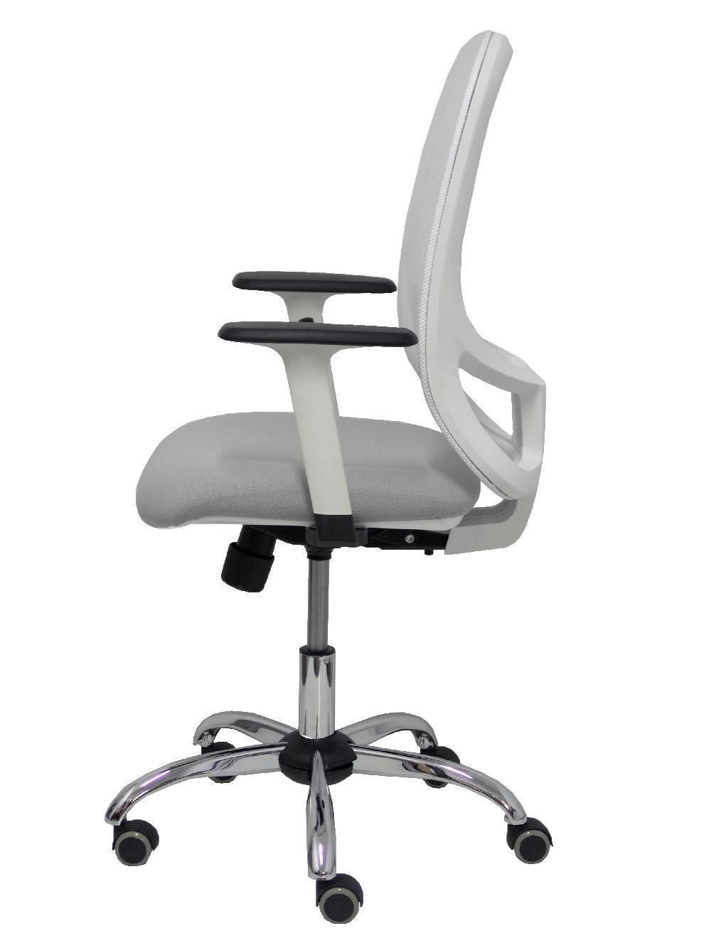 Piqueras Y Crespo Silla Cilanco Blanca Malla Blanca Asiento Bali Gris Claro Brazo Regulable Base Cromada Ruedas Parqué