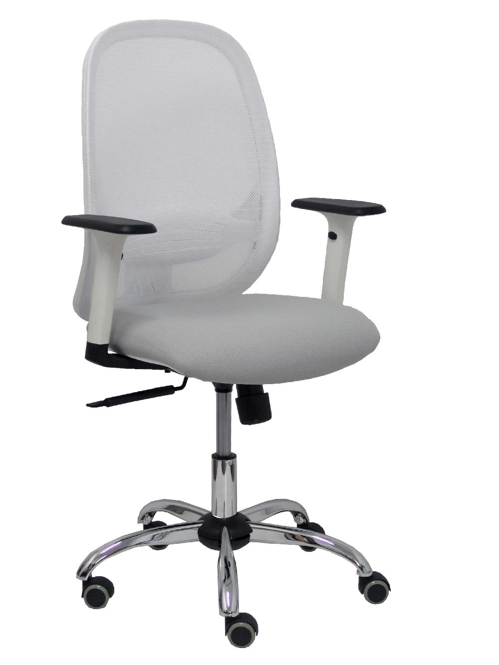 Piqueras Y Crespo Silla Cilanco Blanca Malla Blanca Asiento Bali Gris Claro Brazo Regulable Base Cromada Ruedas Parqué