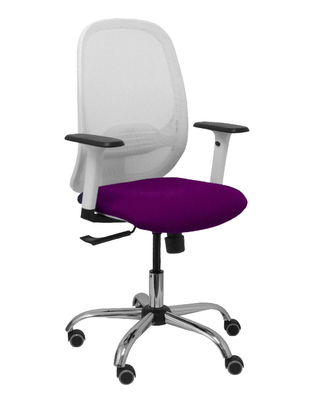piqueras y crespo Silla Cilanco blanca malla blanca asiento bali morado brazo regulable base cromada ruedas de parqué