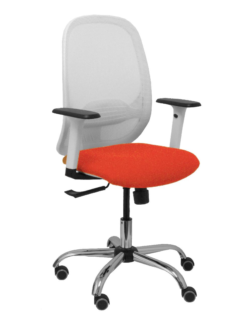 piqueras y crespo Silla Cilanco blanca malla blanca asiento bali naranja oscuro brazo regulable base cromada ruedas de parqué