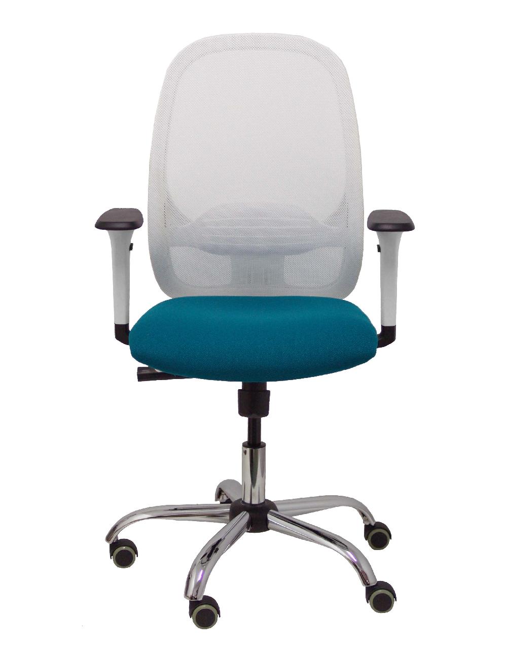 Piqueras Y Crespo Silla Cilanco Blanca Malla Blanca Asiento Bali Verde Petróleo Brazo Regulable Base Cromada Ruedas De Parqué