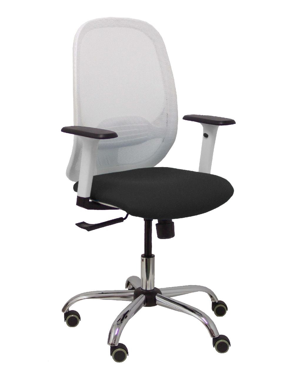 piqueras y crespo Silla Cilanco blanca malla blanca asiento similpiel negro brazo reg. base cromada RP