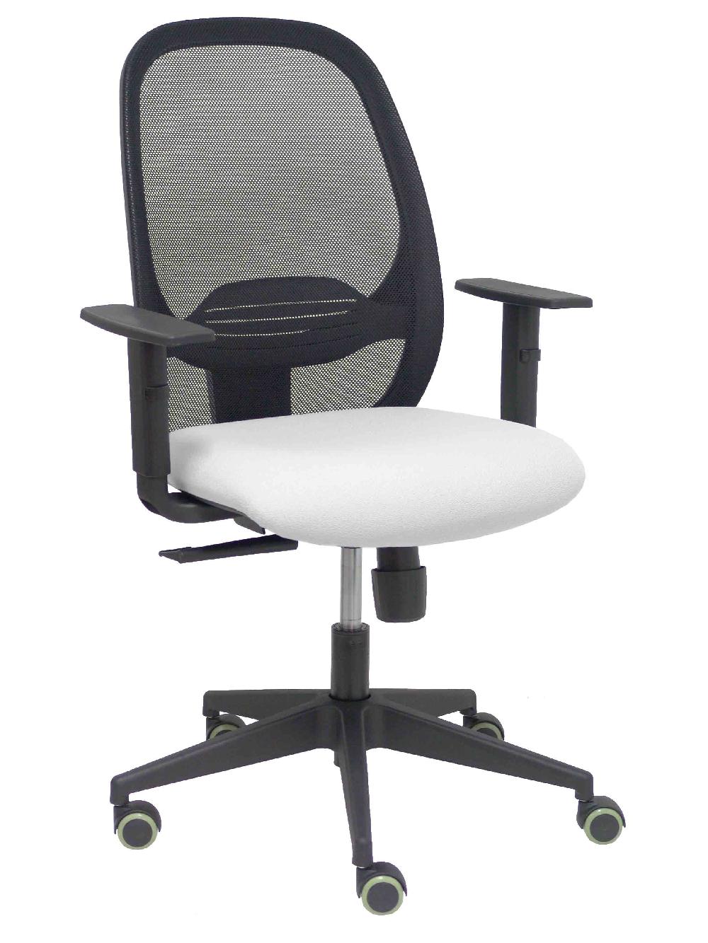 piqueras y crespo Silla Cilanco negra malla negra asiento bali blanco brazo regulable