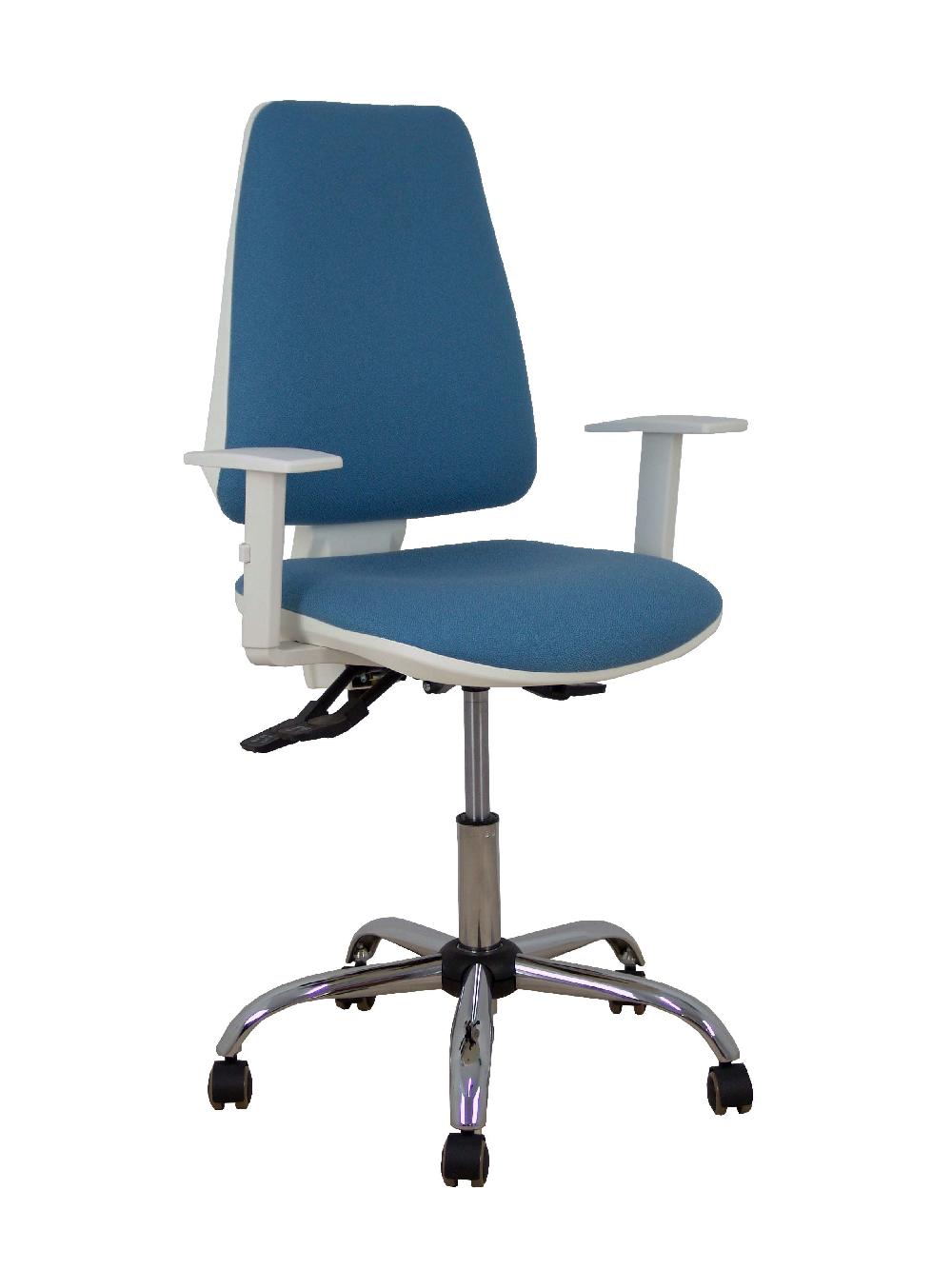 piqueras y crespo Silla Elche blanca asincro bali azul cielo brazos regulables ruedas de parqué