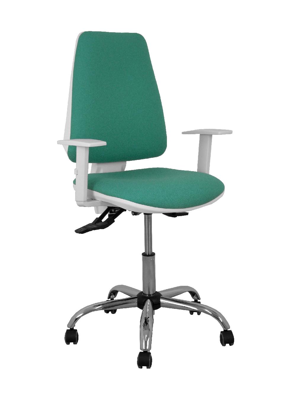 piqueras y crespo Silla Elche blanca asincro bali verde esmeralda brazos regulables ruedas de parqué